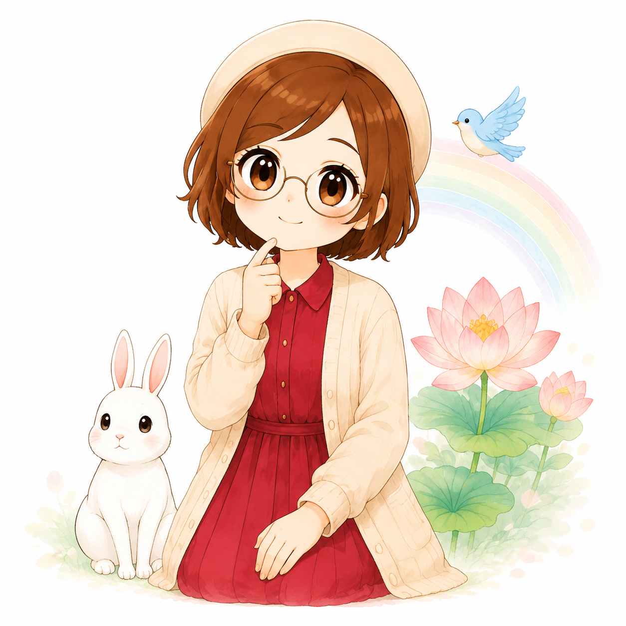 ウサギと一緒に、疑問を考えるあすみん